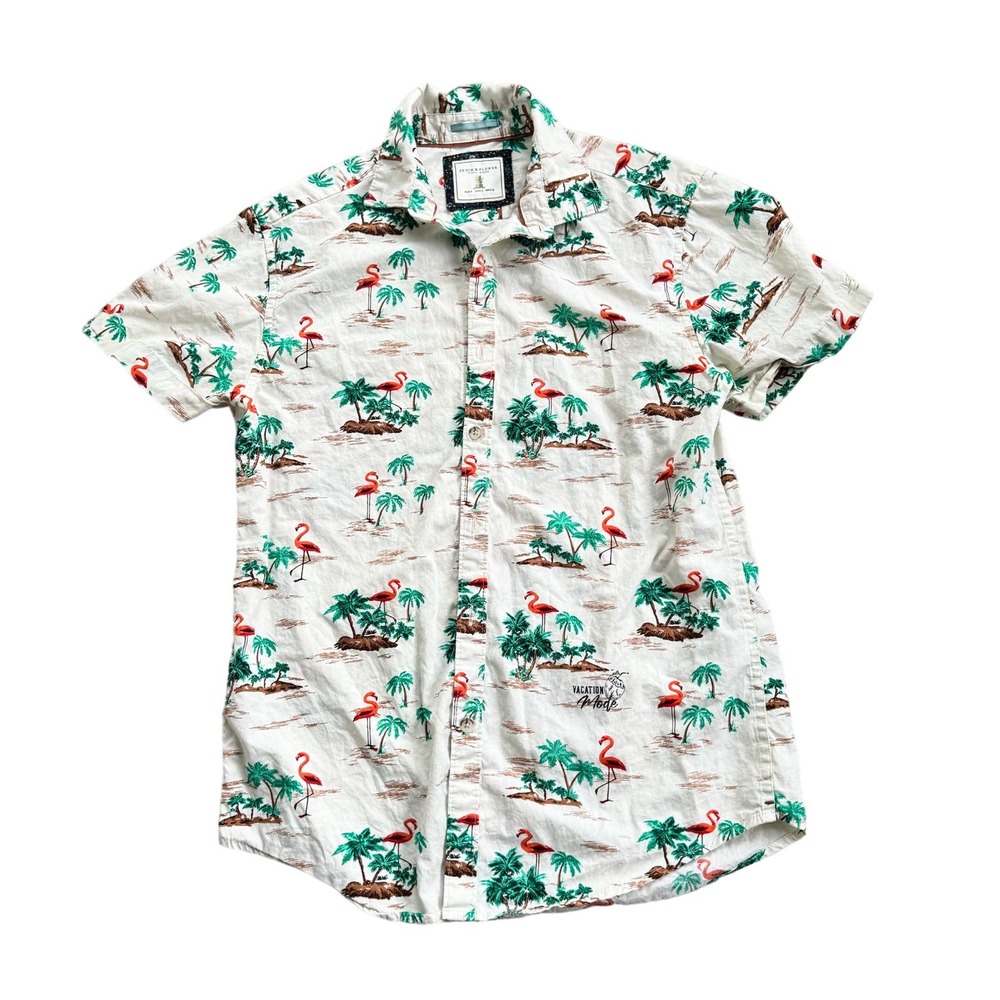 Denim & Flower Men’s Button Down Tropical Flamingo Small